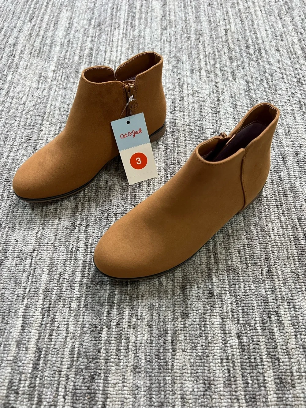 Cat & Jack Cognac Suede-Look Ankle Booties Size 3